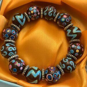 NWOT Angela Moore hand painted brown blue Bracelet $65
